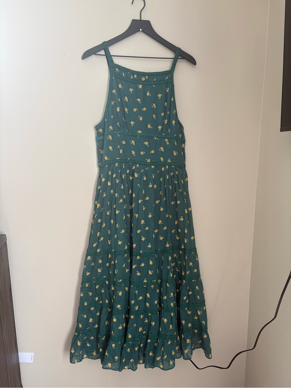 Free People Daydreamer Midi Floral Green Tiered Dress Sundress Womens Large Boho - Picture 2 of 7